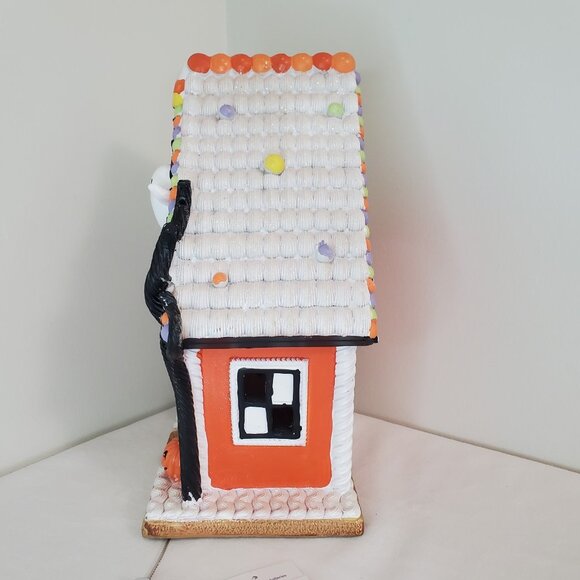 Ghoulish Halloween Gingerbread House ORANGE Frosted CandyFast LED Light Up Decor - Picture 2 of 14